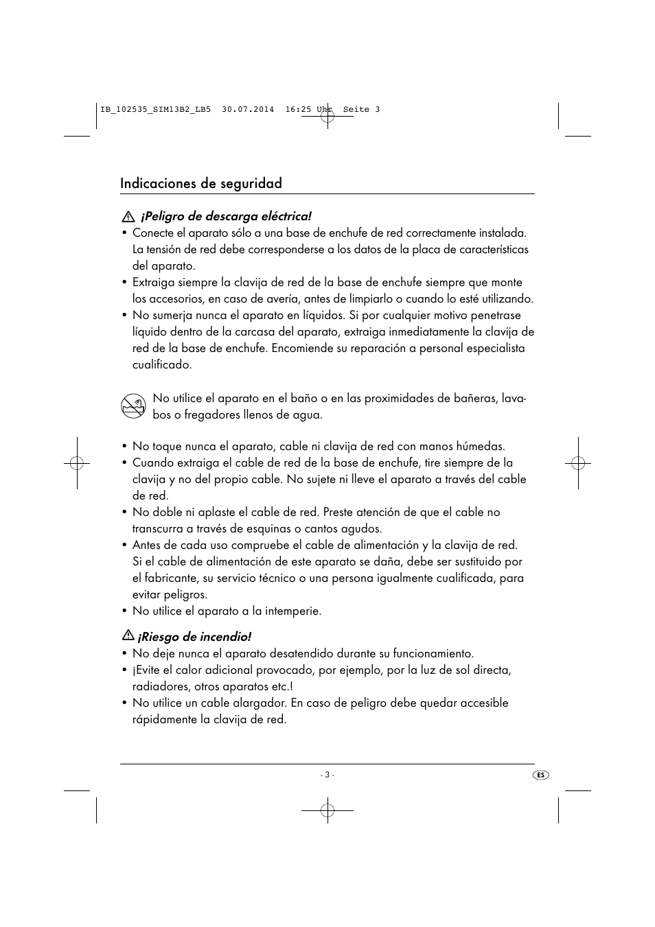 Indicaciones de seguridad | Silvercrest SIM 13 B2 User Manual | Page 6 / 43