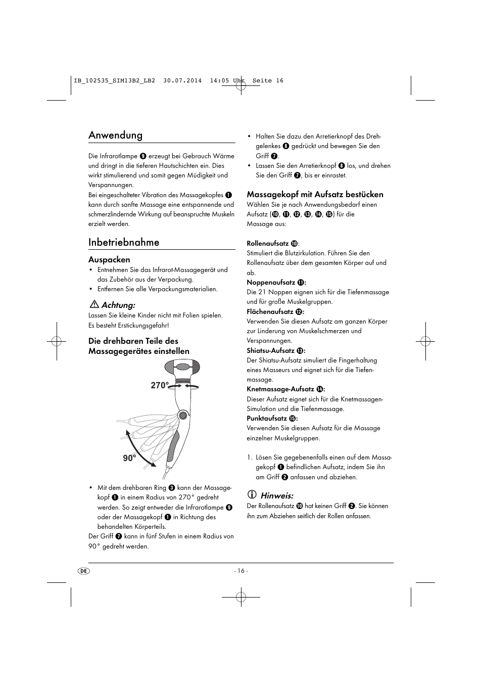 Anwendung, Inbetriebnahme | Silvercrest SIM 13 B2 User Manual | Page 19 / 33