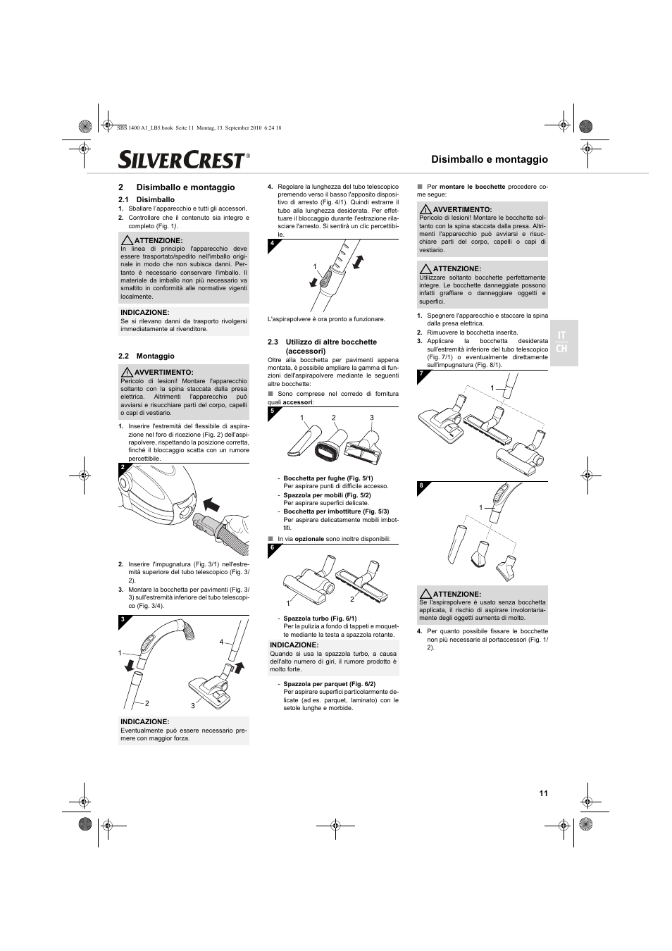 It ch, Disimballo e montaggio, 2disimballo e montaggio | Silvercrest SBS 1400 A1 User Manual | Page 11 / 30