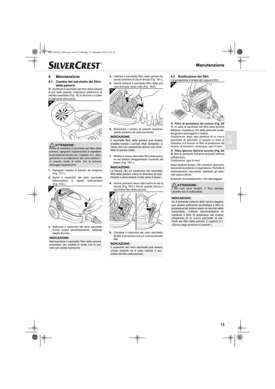 It ch, Manutenzione, 4manutenzione | Silvercrest SBS 1400 A1 User Manual | Page 13 / 30