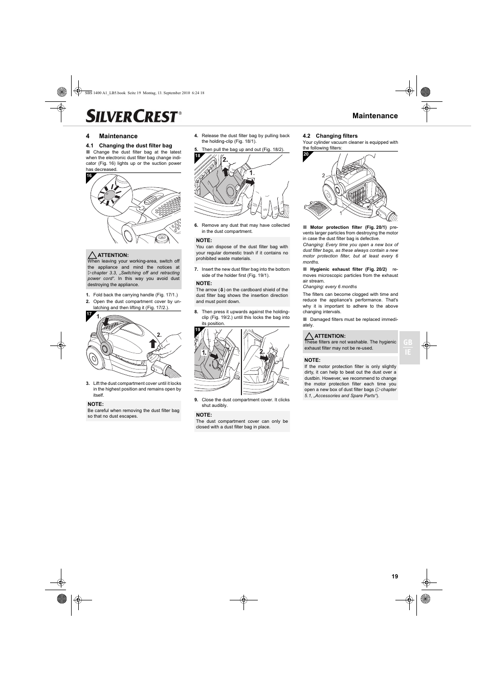 Gb ie, Maintenance, 4maintenance | Silvercrest SBS 1400 A1 User Manual | Page 19 / 30