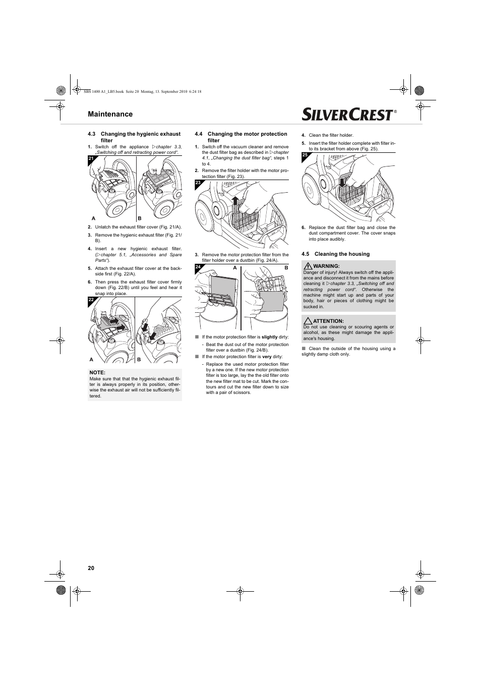 Maintenance | Silvercrest SBS 1400 A1 User Manual | Page 20 / 30