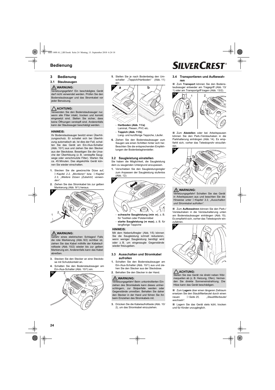 Bedienung, 3bedienung | Silvercrest SBS 1400 A1 User Manual | Page 24 / 30