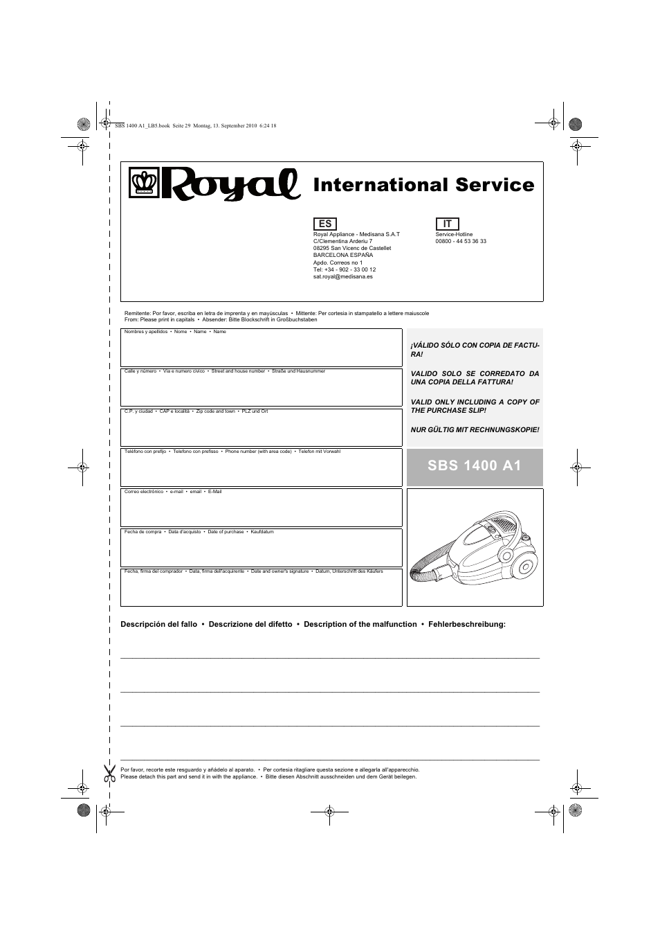 International service, Es it | Silvercrest SBS 1400 A1 User Manual | Page 29 / 30