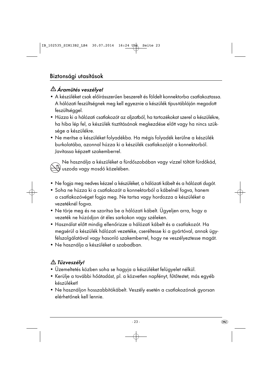 Biztonsági utasítások | Silvercrest SIM 13 B2 User Manual | Page 26 / 63