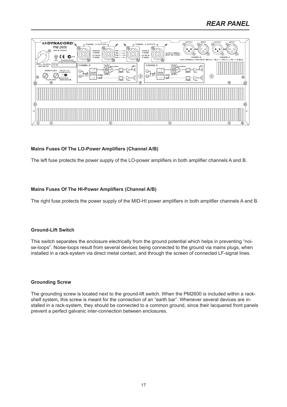 Rear panel | Dynacord PM2600 User Manual | Page 17 / 36