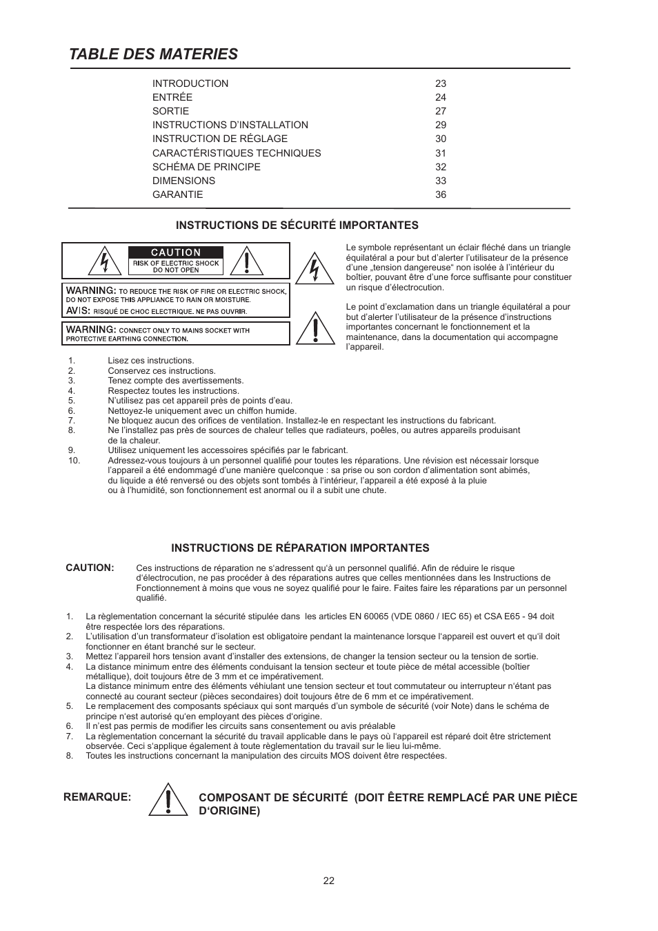 Table des materies | Dynacord PM2600 User Manual | Page 22 / 36