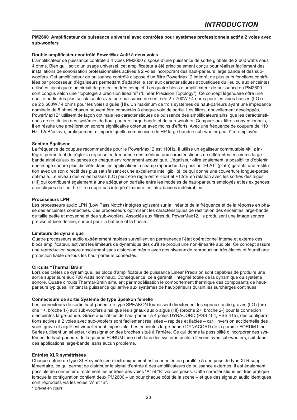 Introduction | Dynacord PM2600 User Manual | Page 23 / 36