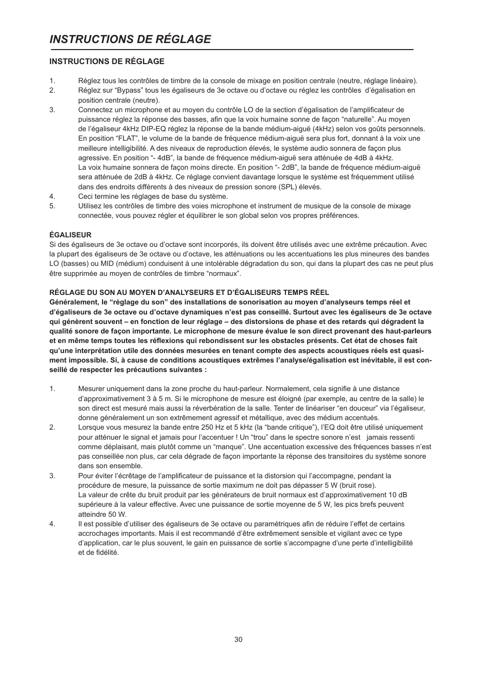 Instructions de réglage | Dynacord PM2600 User Manual | Page 30 / 36