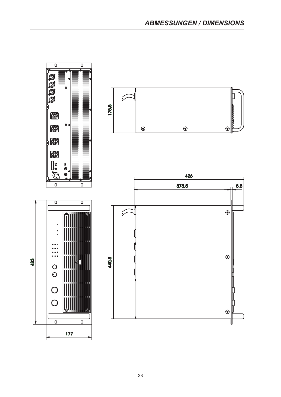 Abmessungen / dimensions | Dynacord PM2600 User Manual | Page 33 / 36