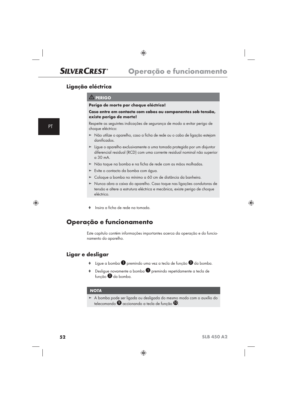 Operação e funcionamento, Ligação eléctrica, Ligar e desligar | Silvercrest SLB 450 A2 User Manual | Page 54 / 82