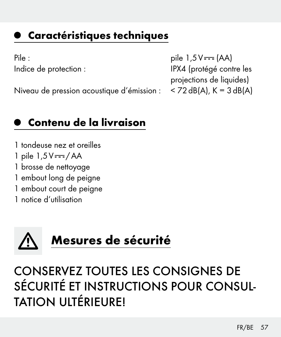 Caractéristiques techniques, Contenu de la livraison | Silvercrest Z31635 User Manual | Page 57 / 95