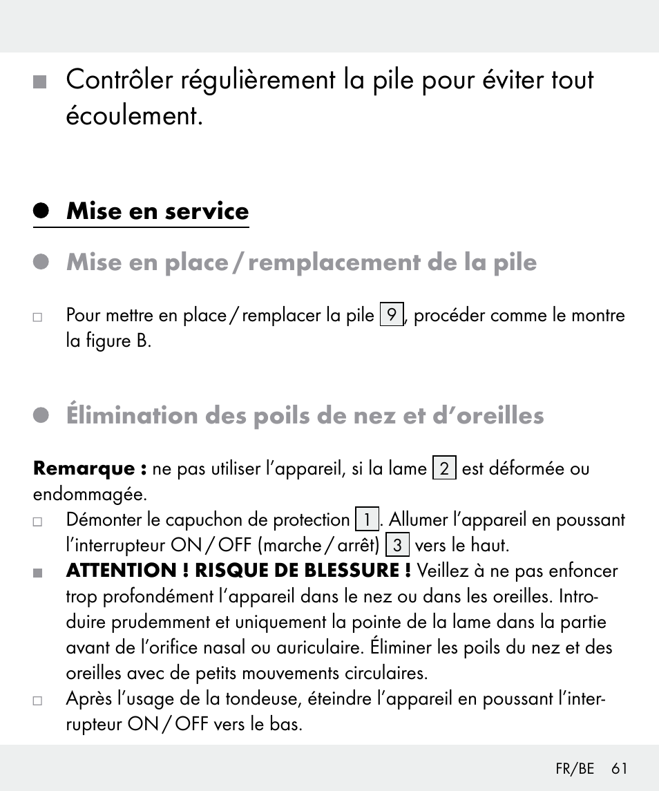 Élimination des poils de nez et d’oreilles | Silvercrest Z31635 User Manual | Page 61 / 95