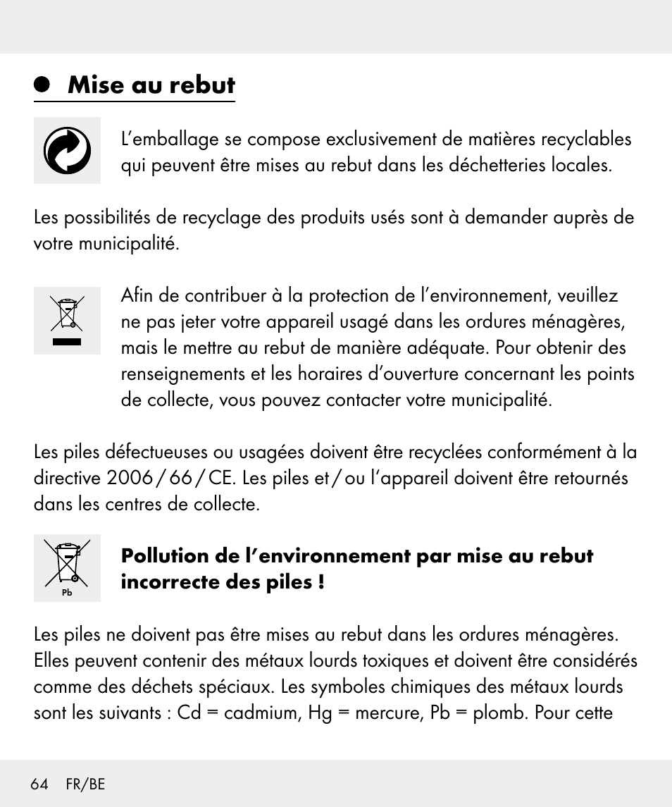 Mise au rebut | Silvercrest Z31635 User Manual | Page 64 / 95