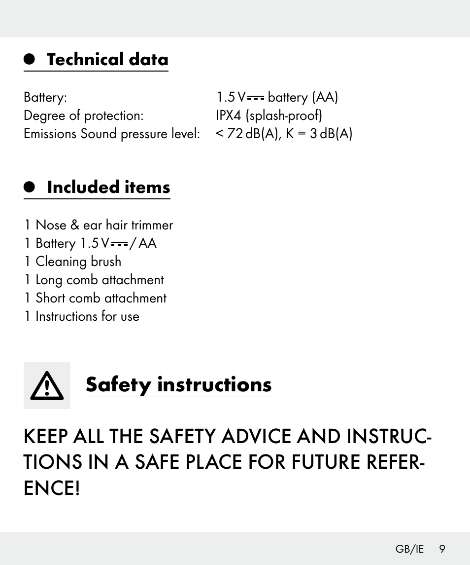 Technical data, Included items | Silvercrest Z31635 User Manual | Page 9 / 95