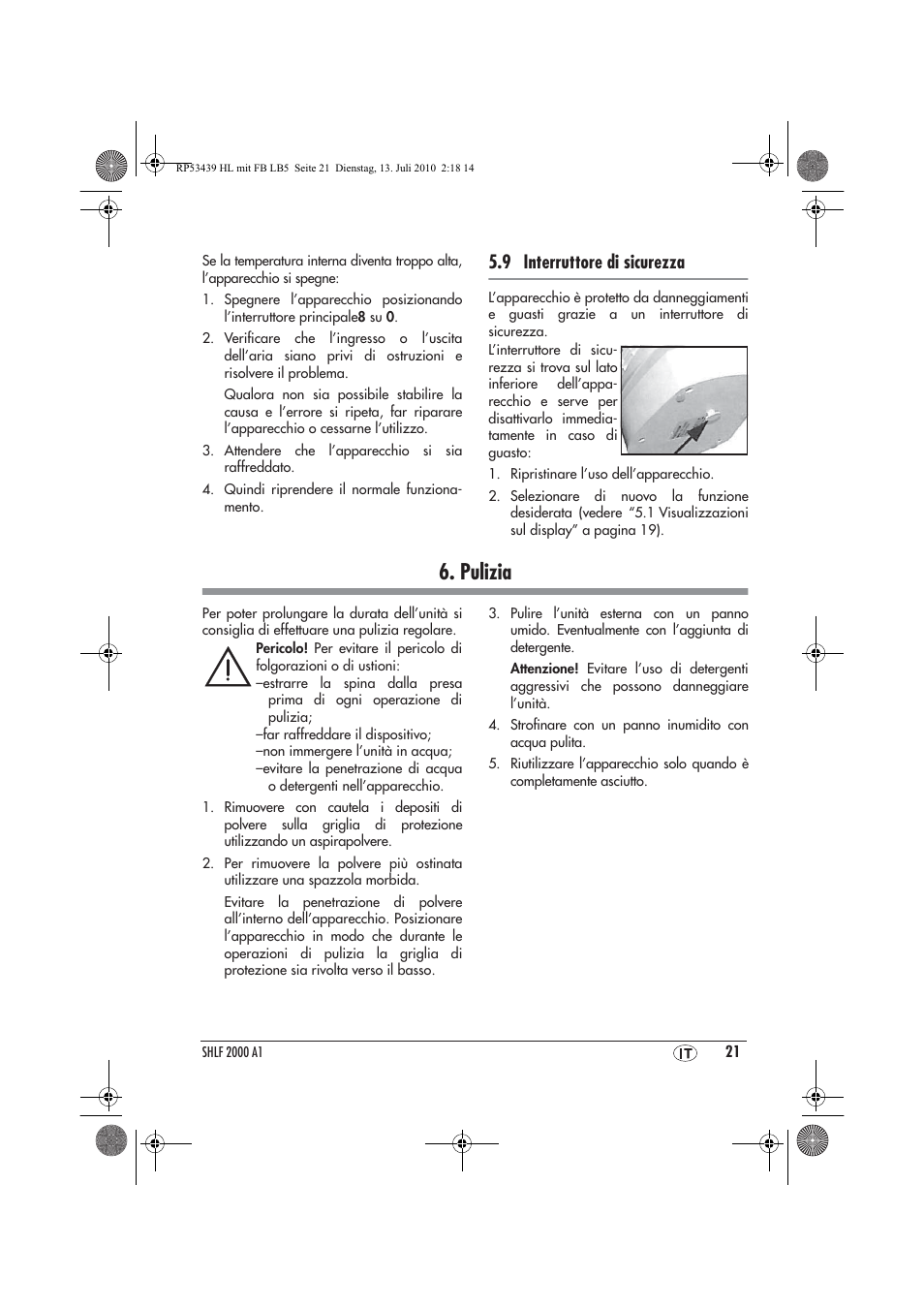 Pulizia, 9 interruttore di sicurezza | Silvercrest SHLF 2000 A1 User Manual | Page 23 / 58