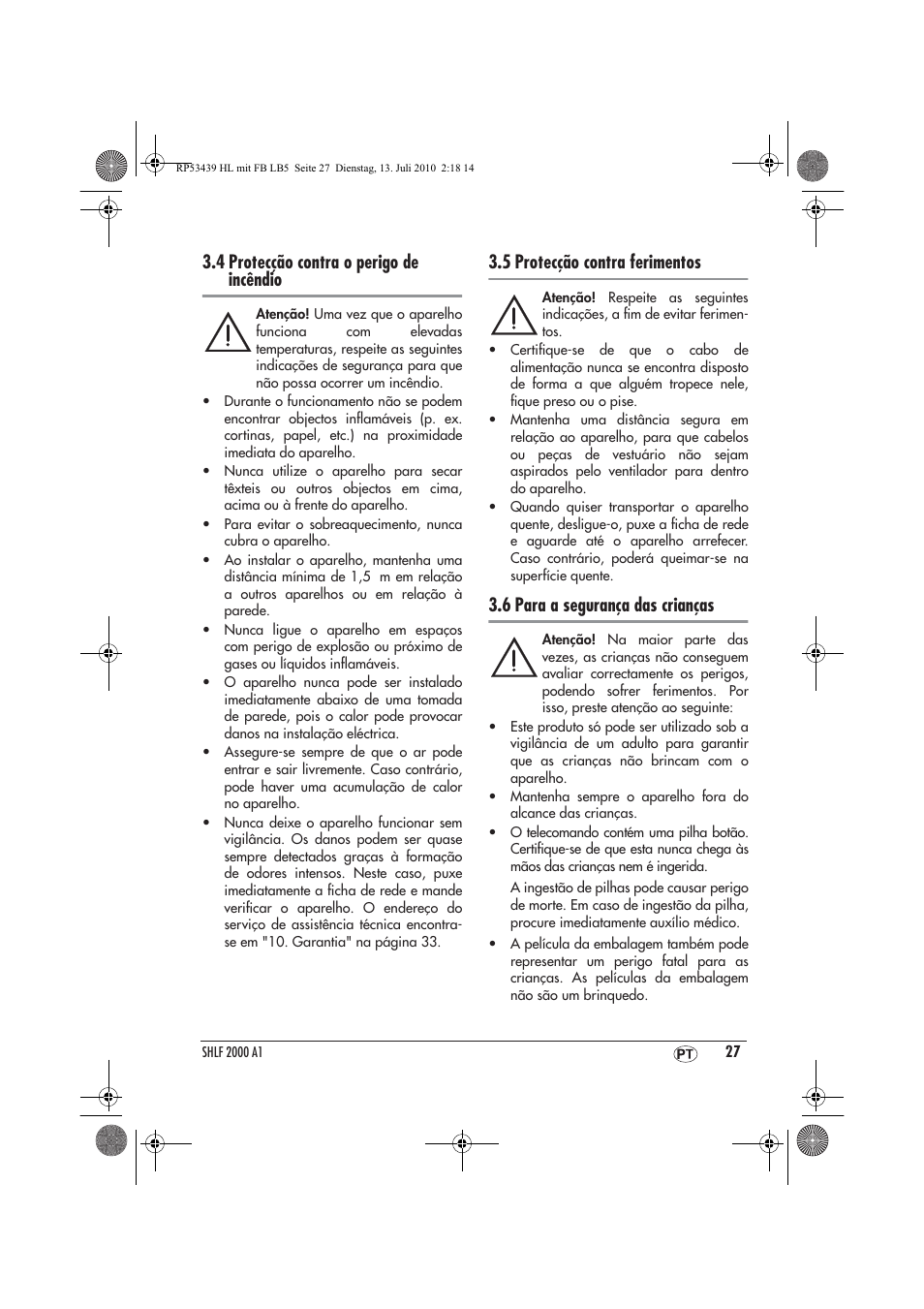 4 protecção contra o perigo de incêndio, 5 protecção contra ferimentos, 6 para a segurança das crianças | Silvercrest SHLF 2000 A1 User Manual | Page 29 / 58