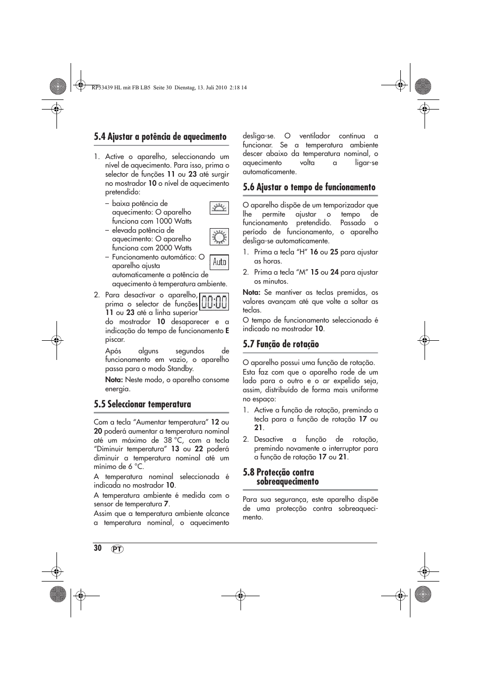 4 ajustar a potência de aquecimento, 5 seleccionar temperatura, 6 ajustar o tempo de funcionamento | 7 função de rotação, 8 protecção contra sobreaquecimento | Silvercrest SHLF 2000 A1 User Manual | Page 32 / 58