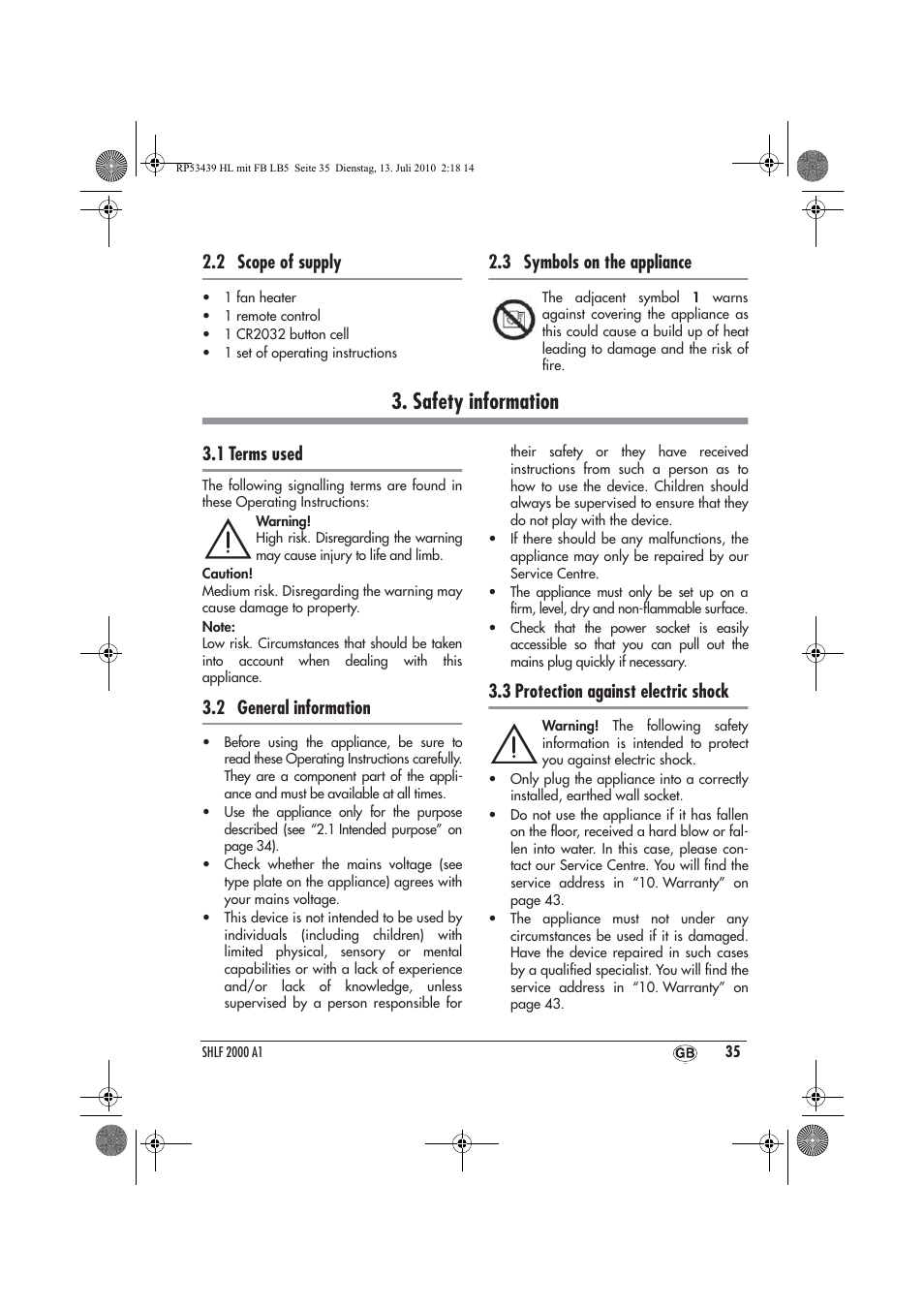 Safety information, 2 scope of supply, 3 symbols on the appliance | 1 terms used, 2 general information, 3 protection against electric shock | Silvercrest SHLF 2000 A1 User Manual | Page 37 / 58