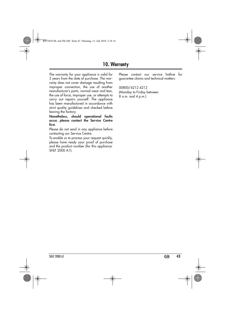 Warranty | Silvercrest SHLF 2000 A1 User Manual | Page 45 / 58