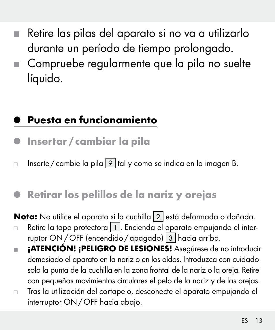 Retirar los pelillos de la nariz y orejas | Silvercrest Z31635 User Manual | Page 13 / 71