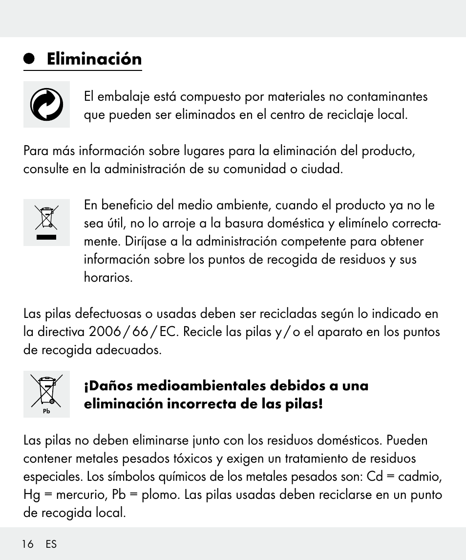 Eliminación | Silvercrest Z31635 User Manual | Page 16 / 71