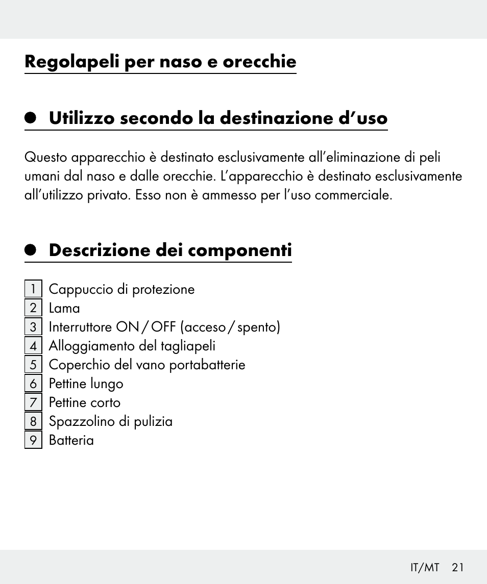 Descrizione dei componenti | Silvercrest Z31635 User Manual | Page 21 / 71