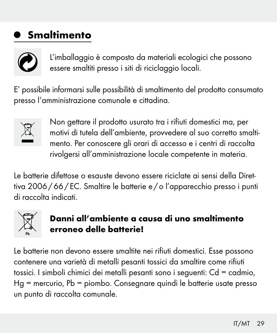 Smaltimento | Silvercrest Z31635 User Manual | Page 29 / 71