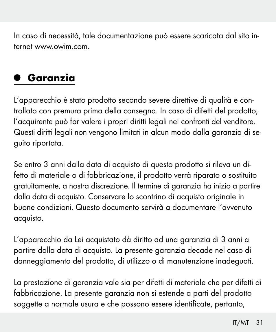Garanzia | Silvercrest Z31635 User Manual | Page 31 / 71