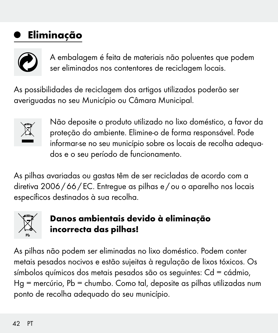 Eliminação | Silvercrest Z31635 User Manual | Page 42 / 71