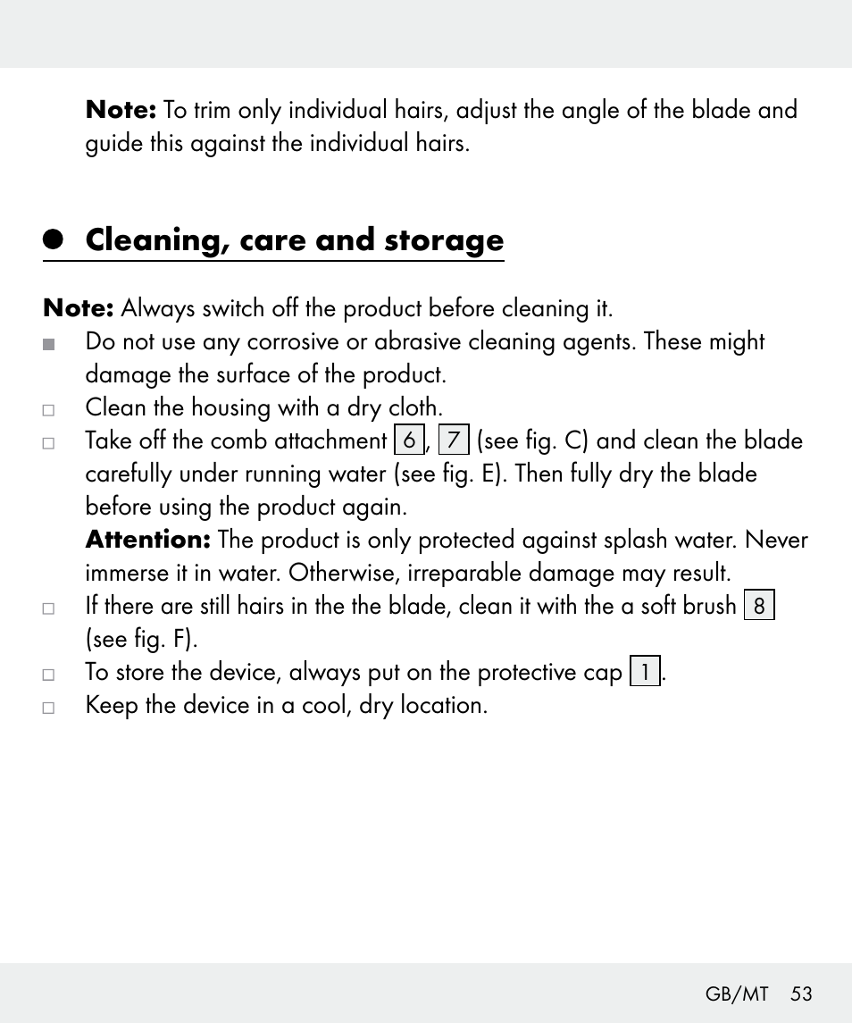 Cleaning, care and storage | Silvercrest Z31635 User Manual | Page 53 / 71