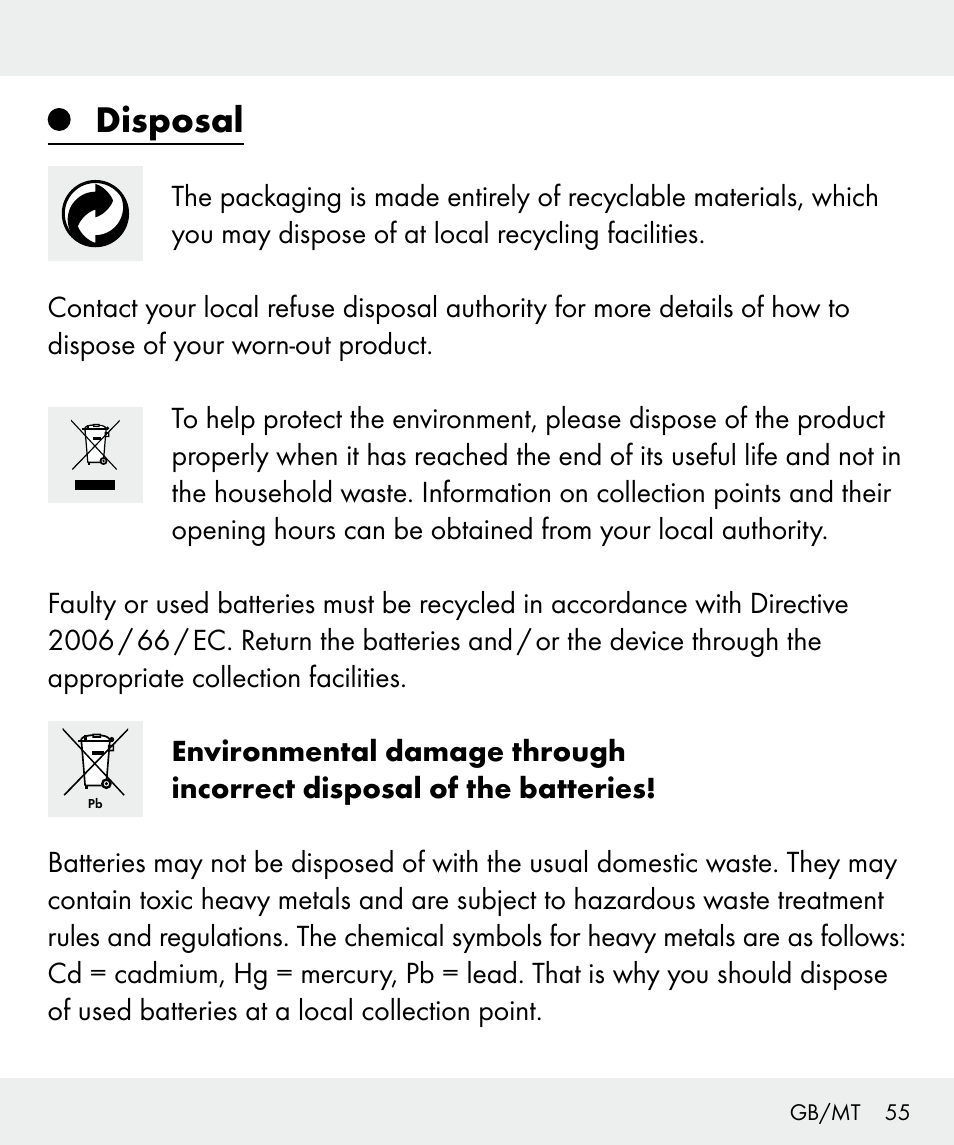 Disposal | Silvercrest Z31635 User Manual | Page 55 / 71