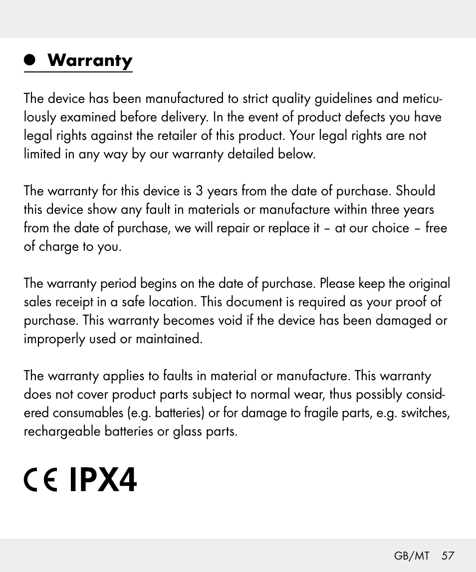 Warranty | Silvercrest Z31635 User Manual | Page 57 / 71