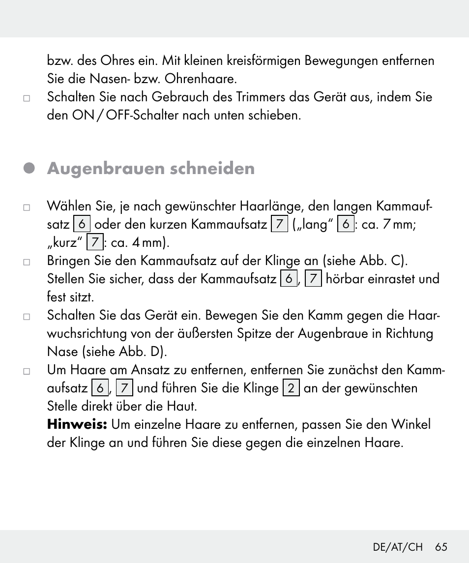 Augenbrauen schneiden | Silvercrest Z31635 User Manual | Page 65 / 71