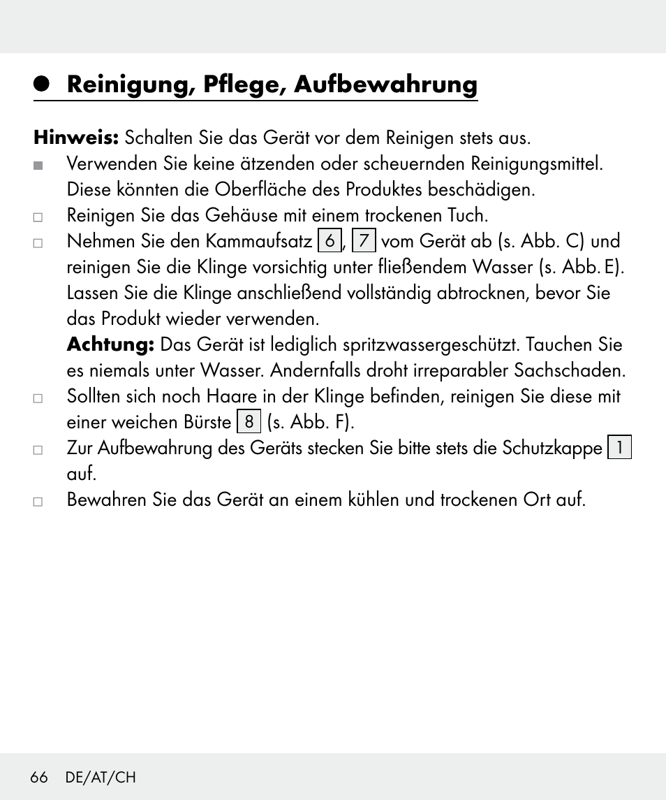 Reinigung, pflege, aufbewahrung | Silvercrest Z31635 User Manual | Page 66 / 71