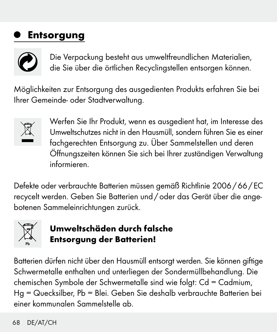 Entsorgung | Silvercrest Z31635 User Manual | Page 68 / 71