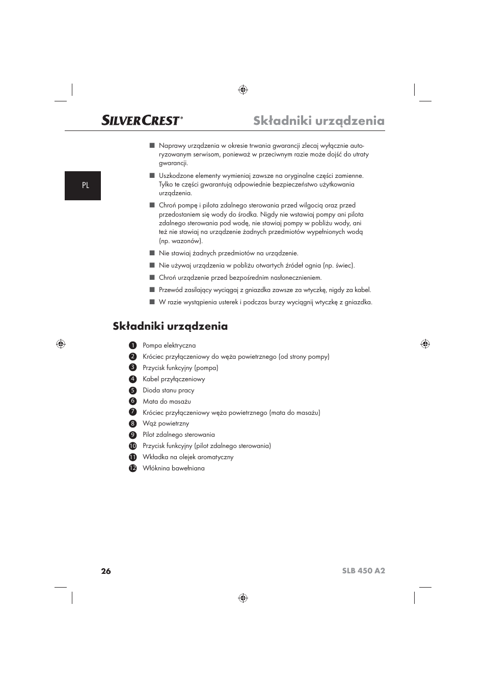 Składniki urządzenia | Silvercrest SLB 450 A2 User Manual | Page 28 / 122