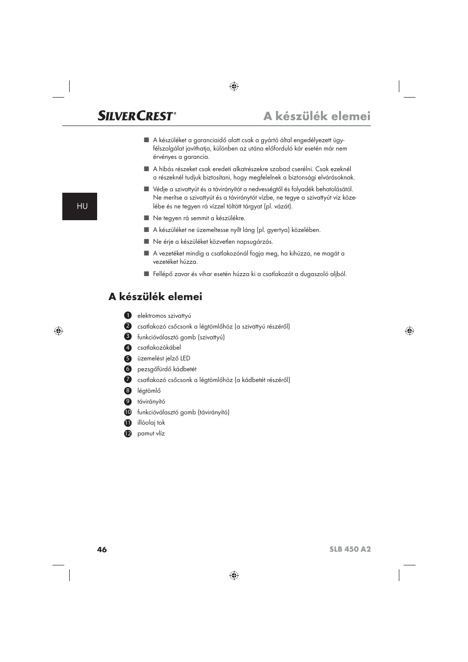 A készülék elemei | Silvercrest SLB 450 A2 User Manual | Page 48 / 122