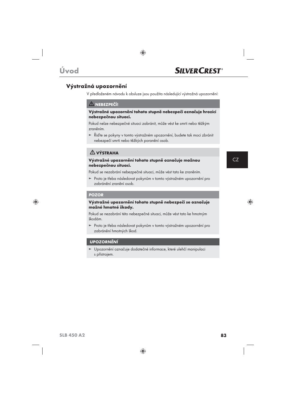Úvod, Výstražná upozornění | Silvercrest SLB 450 A2 User Manual | Page 85 / 122