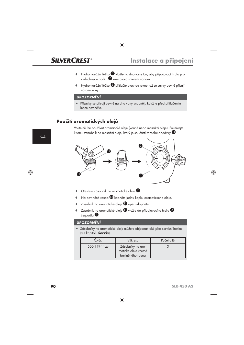 Instalace a připojení, Použití aromatických olejů | Silvercrest SLB 450 A2 User Manual | Page 92 / 122
