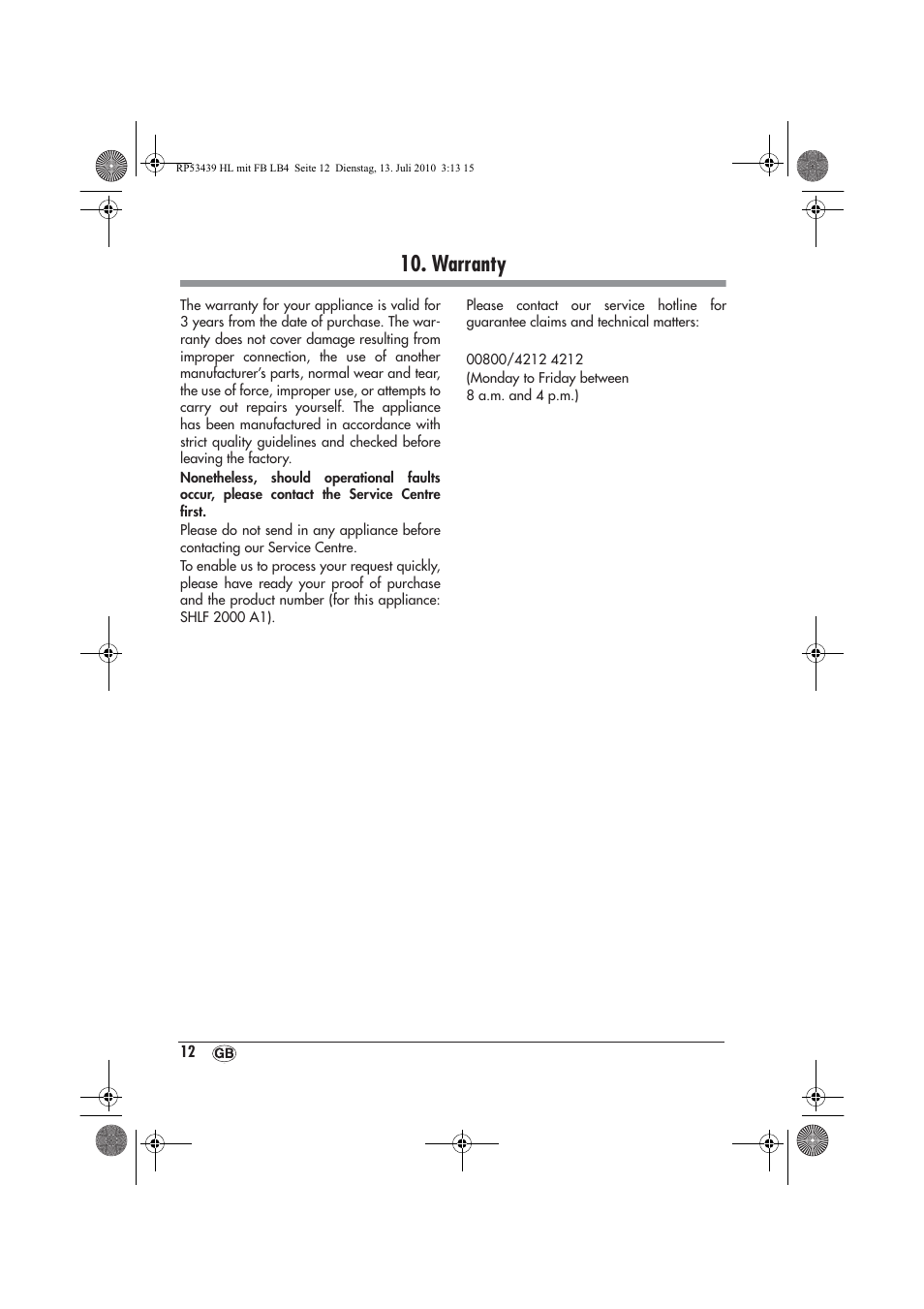 Warranty | Silvercrest SHLF 2000 A1 User Manual | Page 14 / 78