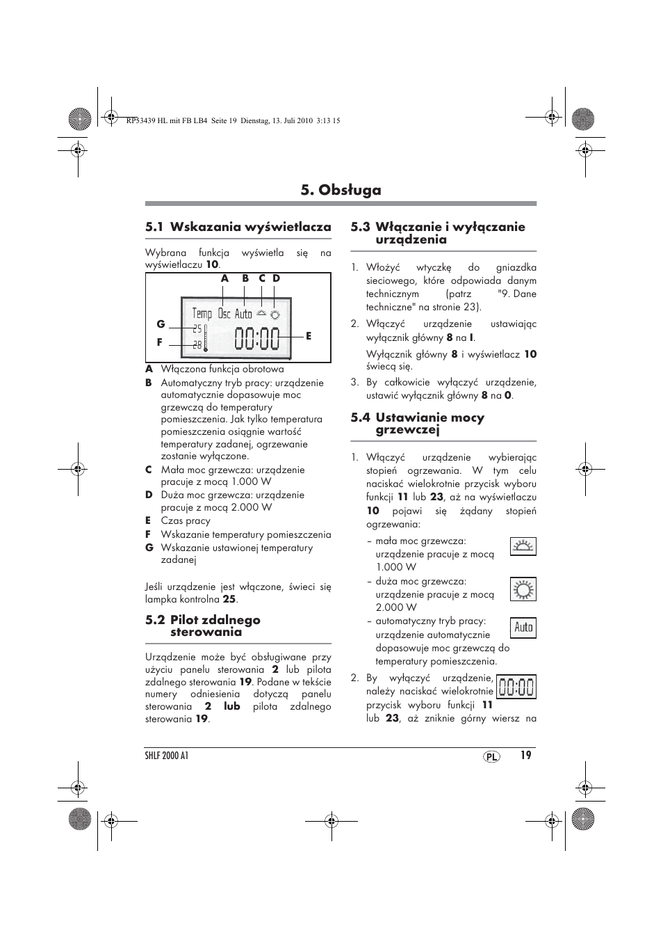 Obsługa | Silvercrest SHLF 2000 A1 User Manual | Page 21 / 78