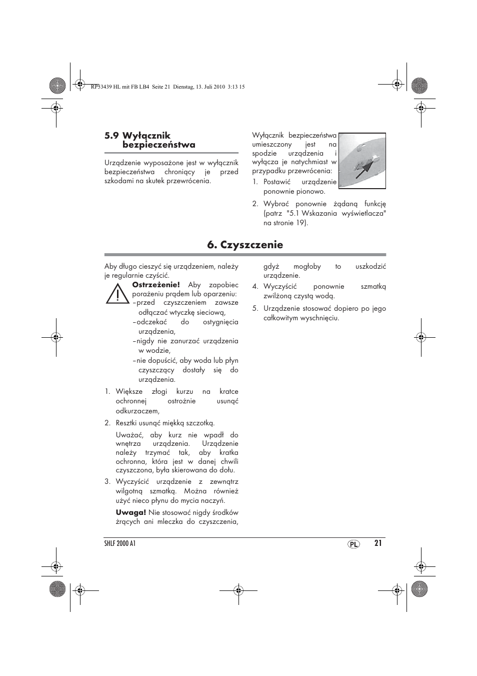 Czyszczenie | Silvercrest SHLF 2000 A1 User Manual | Page 23 / 78