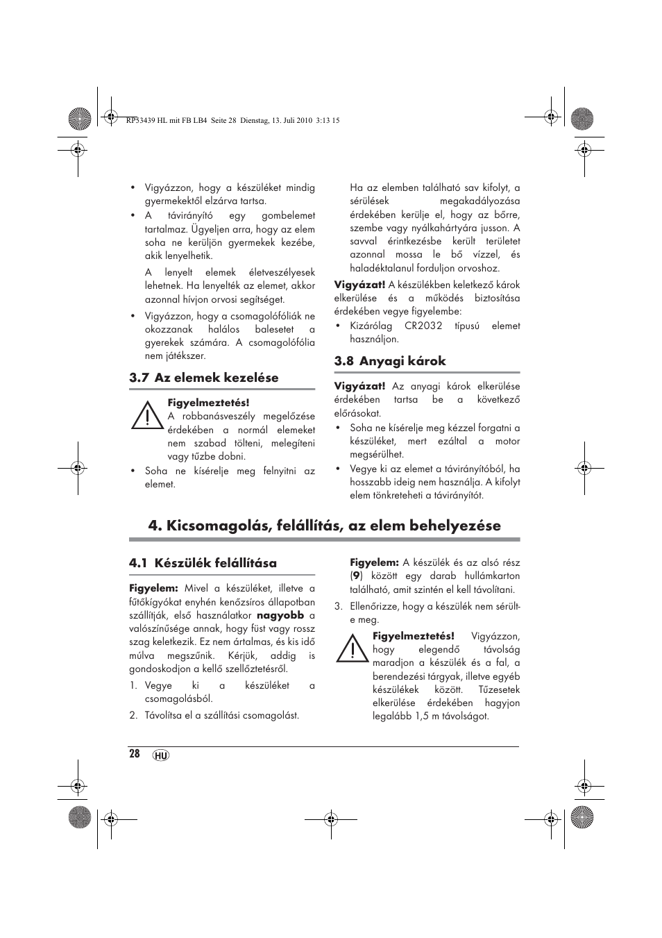 Kicsomagolás, felállítás, az elem behelyezése | Silvercrest SHLF 2000 A1 User Manual | Page 30 / 78