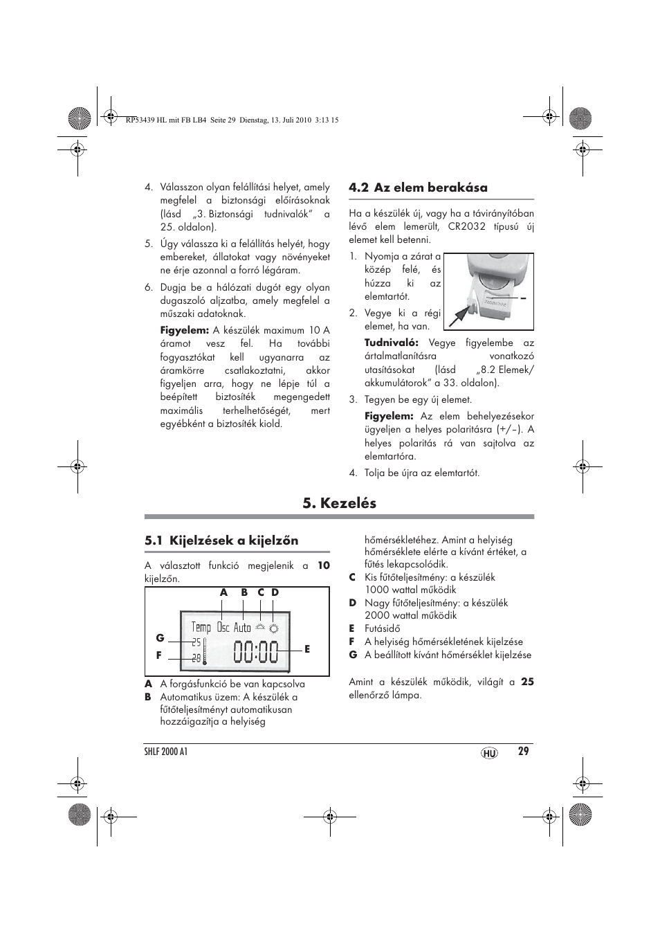 Kezelés | Silvercrest SHLF 2000 A1 User Manual | Page 31 / 78