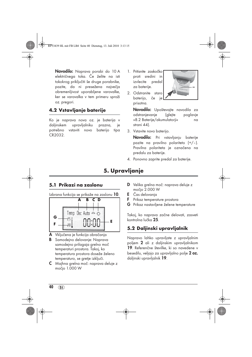 Upravljanje | Silvercrest SHLF 2000 A1 User Manual | Page 42 / 78