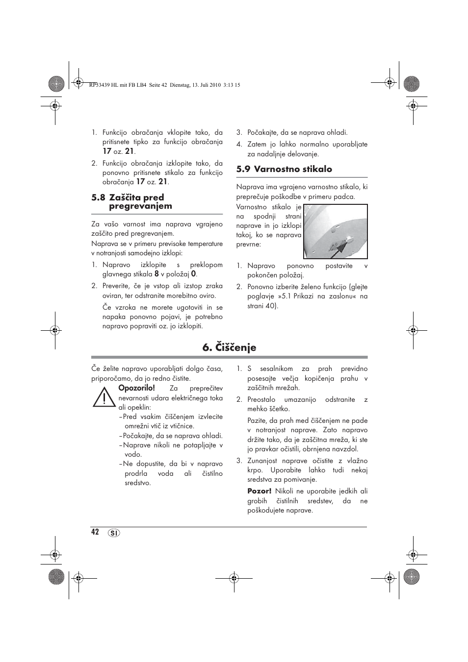 Čiščenje | Silvercrest SHLF 2000 A1 User Manual | Page 44 / 78