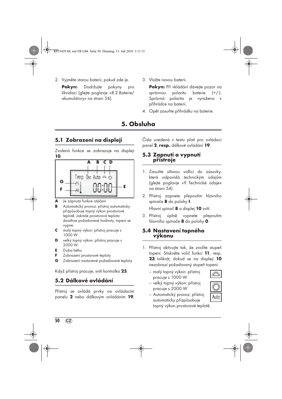 Obsluha | Silvercrest SHLF 2000 A1 User Manual | Page 52 / 78