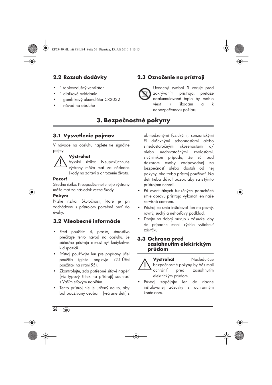 Bezpečnostné pokyny | Silvercrest SHLF 2000 A1 User Manual | Page 58 / 78