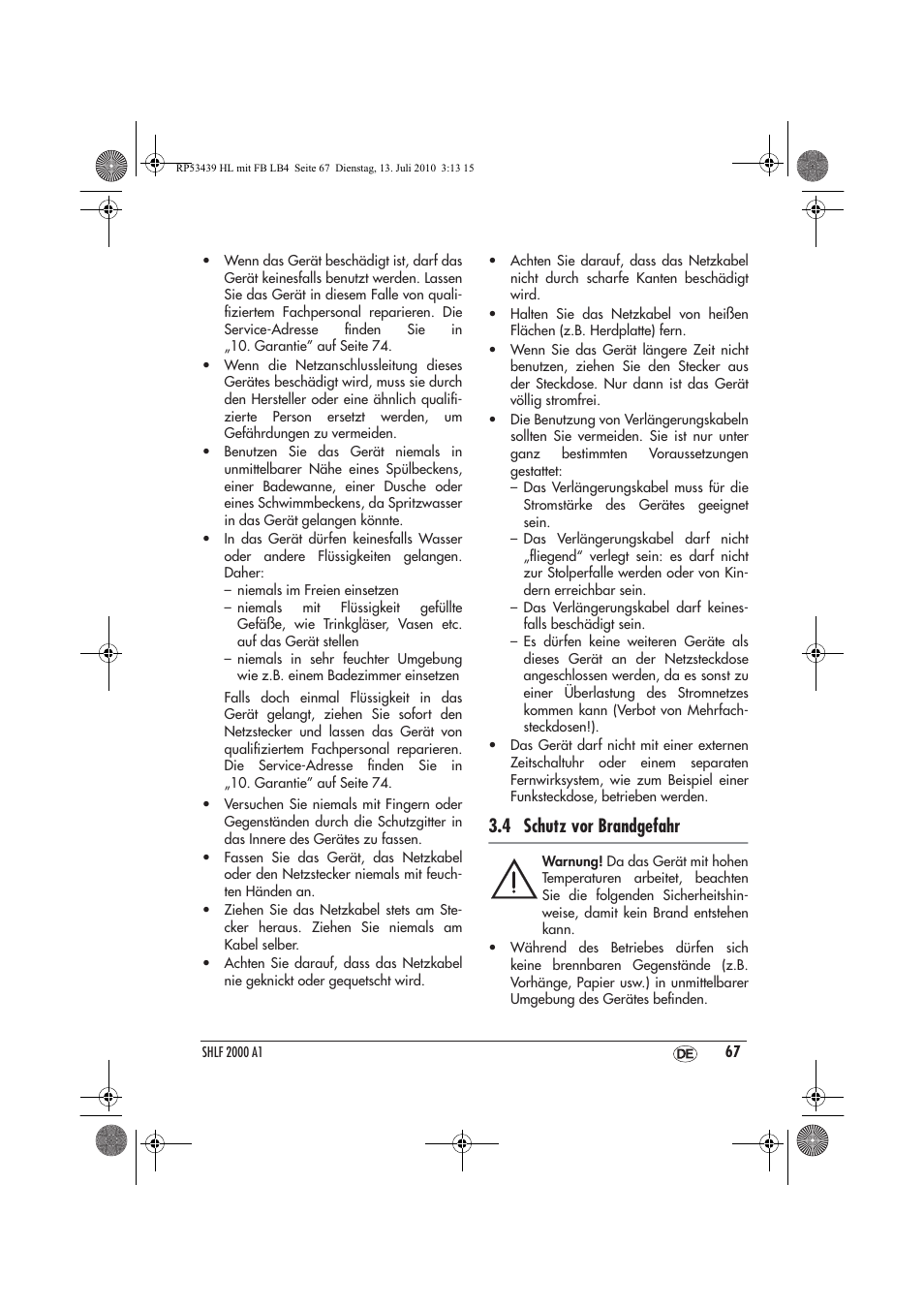 4 schutz vor brandgefahr | Silvercrest SHLF 2000 A1 User Manual | Page 69 / 78